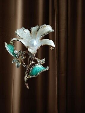 Enamel And Rhinestone Flower Brooch